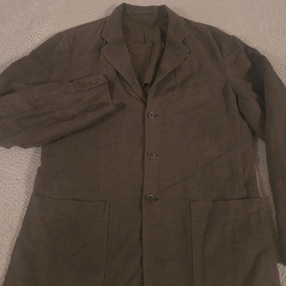 Alan Bilzerian Blazer Mens 52R Brown 100% Linen Flax Patch Pockets Sport Coat